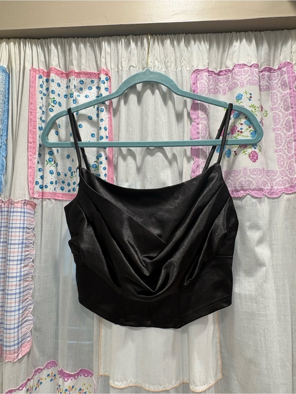 Blue Blush Black Satin Cowl Neck Camisole